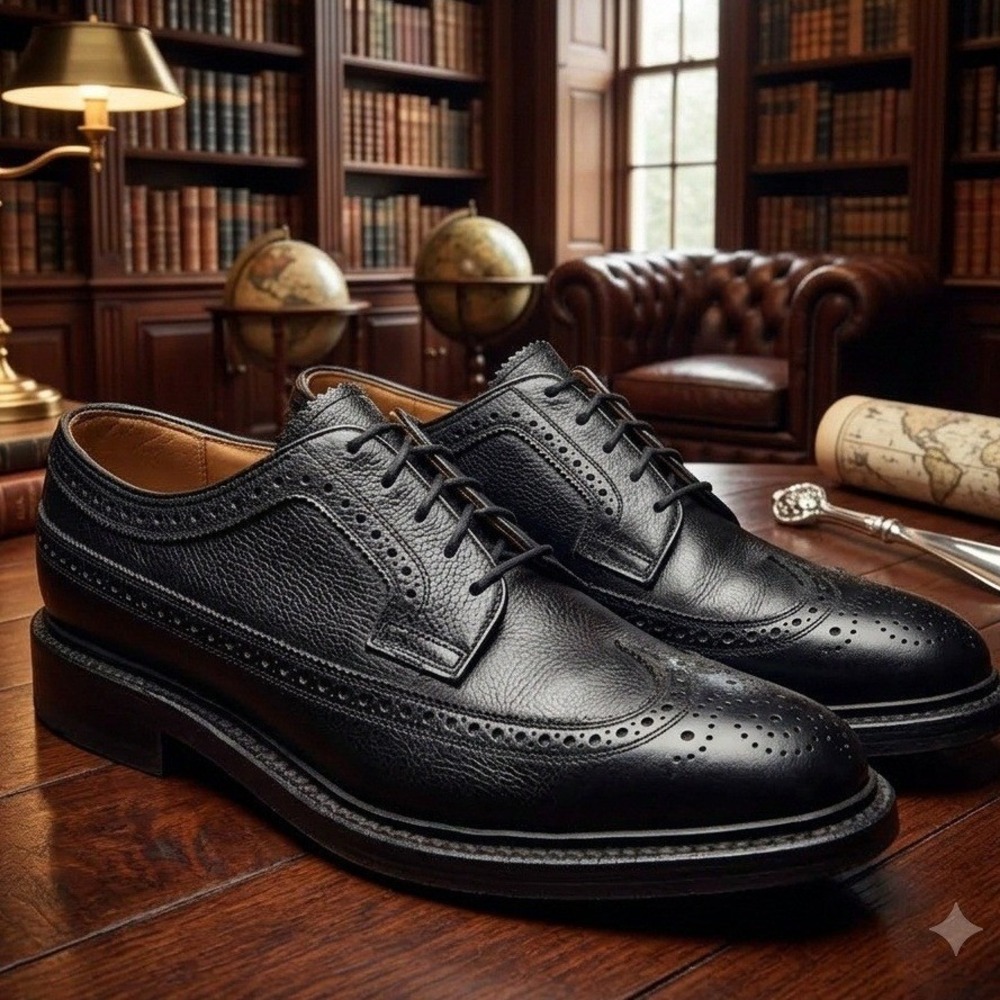 Florsheim Imperial Kenmoor Black Pebble Grain Wingtip Derby Shoes 96624 8.5 D